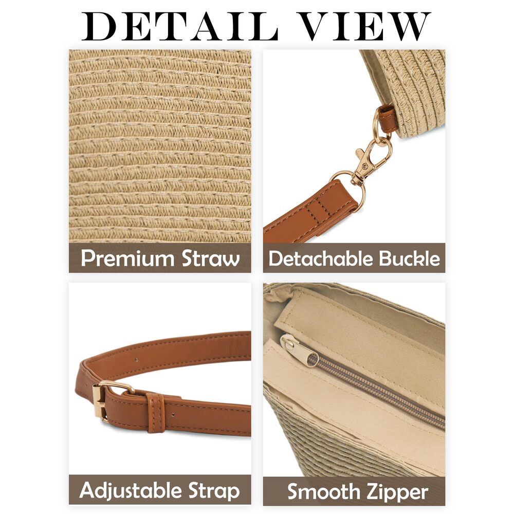8897 Straw Crossbody Purse , Hand Woven Straw Shoulder Bag with Adjustable - Picture 4 of 6
